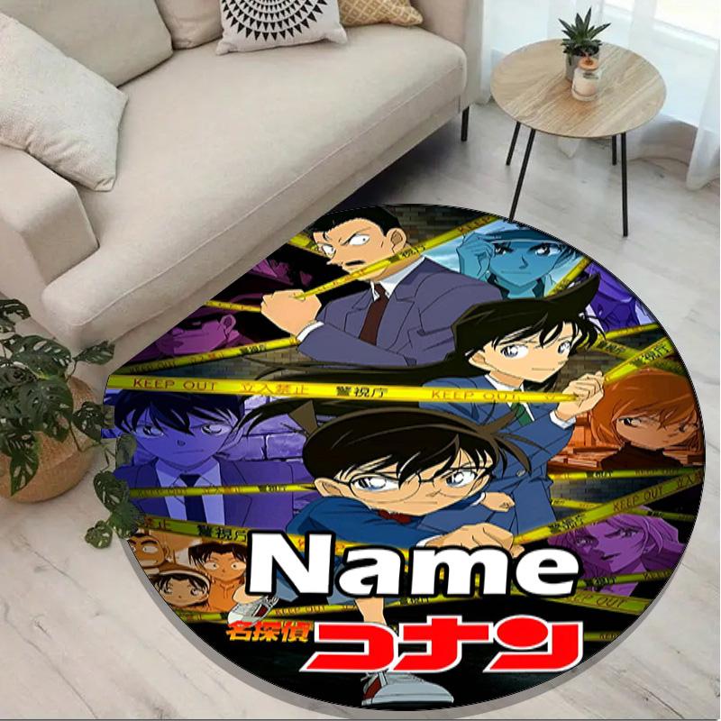 Custom Name Personalized Detective Conan Print Round Rug, Versatile Home Decor Carpet, for Playroom, Apartment, Balcony, Entryway, Hallway Gift