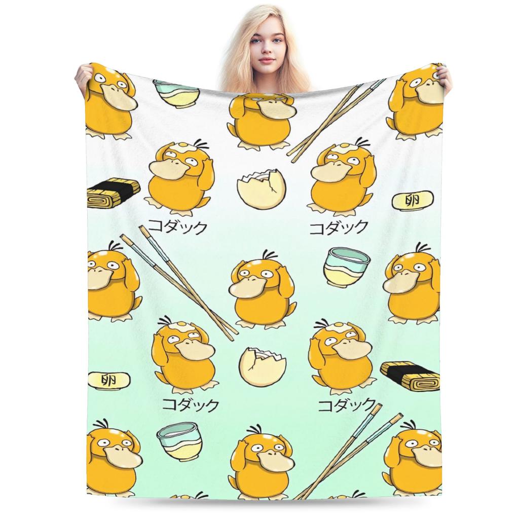 Warm Blanket Travel Office Manga Psyduck Printed Throw Blanket Pokemoned Flannel Bedspread For Outdoor Funny Sofa Bed Cover