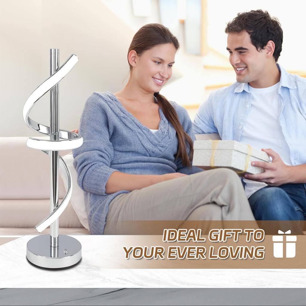 LED Modern Table Lamp, Dimmable Spiral LED Table Lamp, 3 Colors Touch Control LED Bedside Lamp, Silver Unique Cool Lamps for Home Decor, Modern