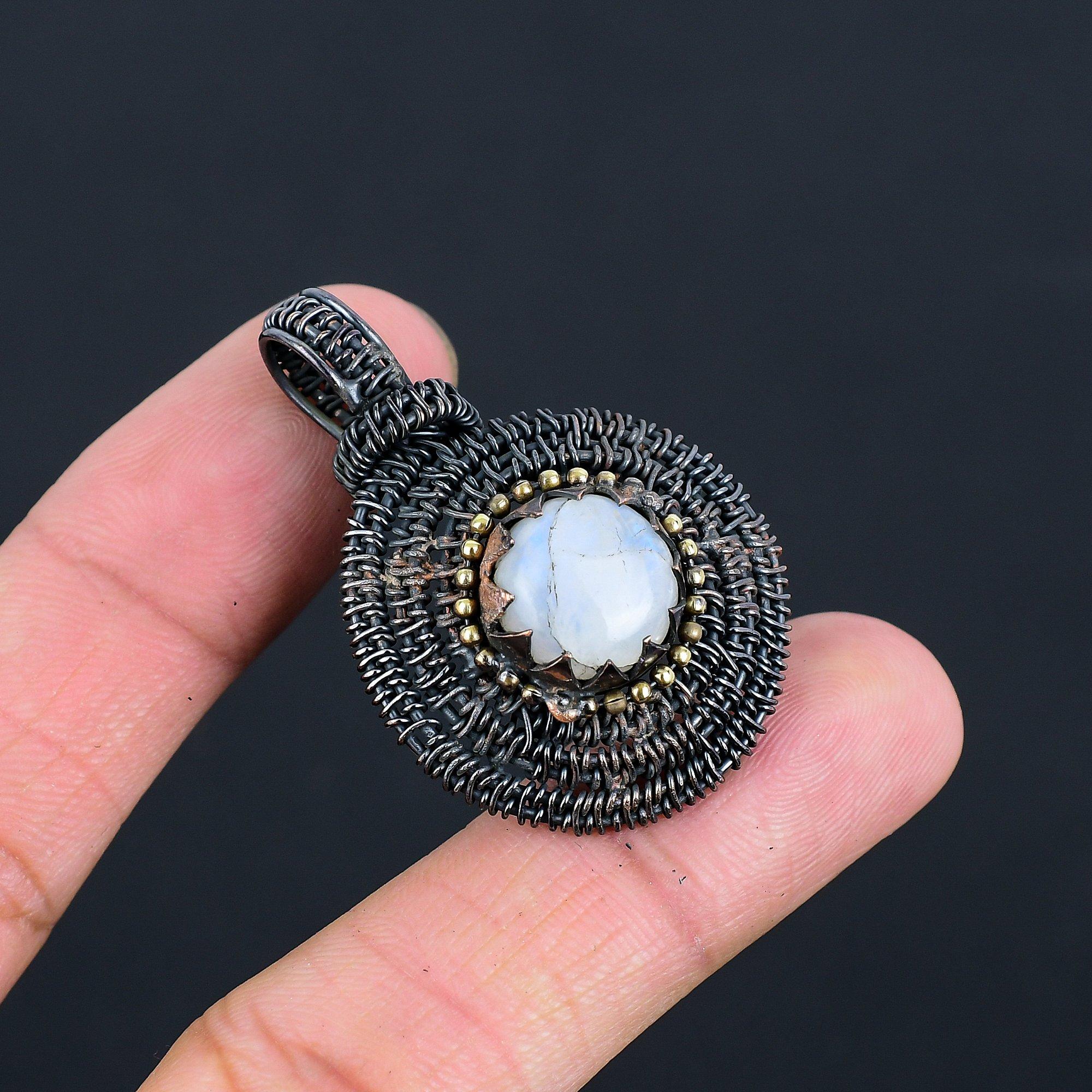 

Подвеска из медной проволоки с радужным лунным камнем ручной работы для нее 1.77 inches белый