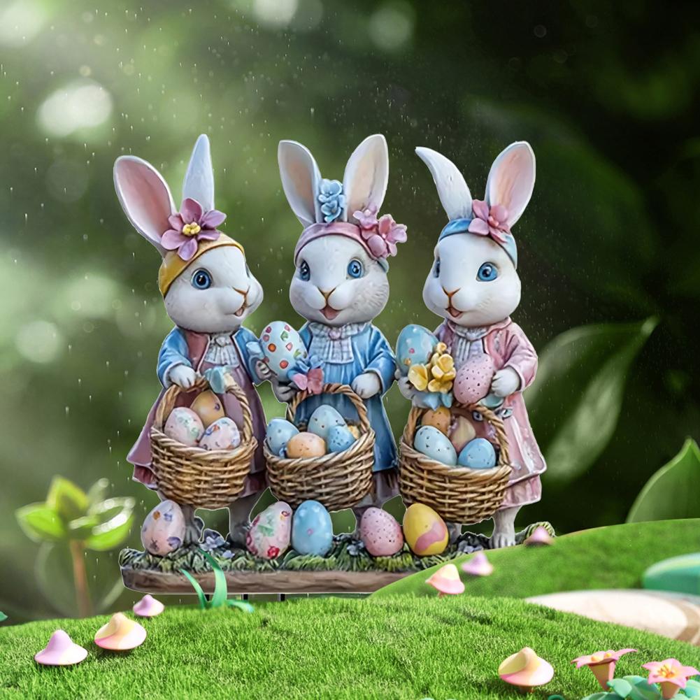 Easter Bunny Garden Stake Decor 2D Flat Acrylic Rabbit Spring Lawn Gardening Signs Stakes Easter Garden Decoration Accessories