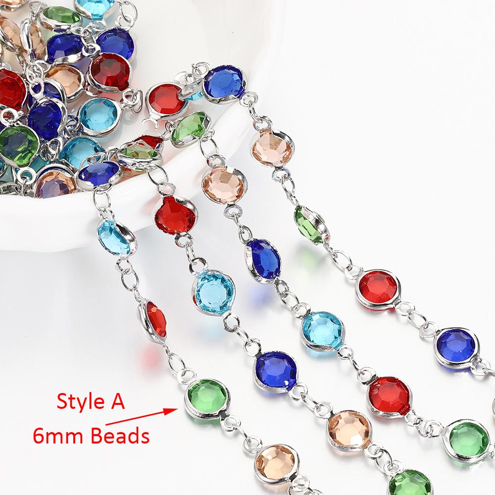 1meter 6mm Colorful Crystal Beads Beaded Chain Glass Bead KC Gold Necklace Chain Accessories for Jewelry Making Crafts DIY