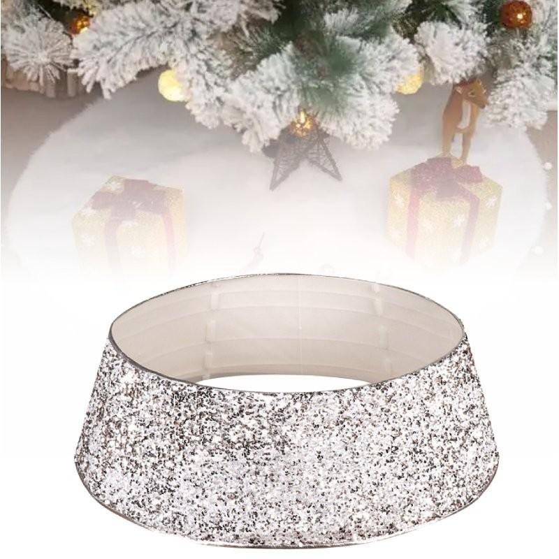 Christmas Skirt Tree Base Stand Cover Holiday Decoration Silver White Piece Bead