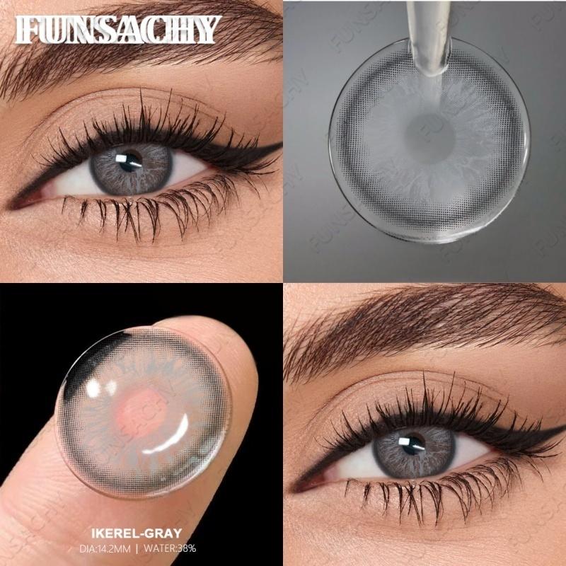 FUNSACHY 1 Pair Gray Color Contact Lenses Brown Natural Lens for Eyes Green Fashion Beauty Pupils Yearly Eye Makeup Accessories
