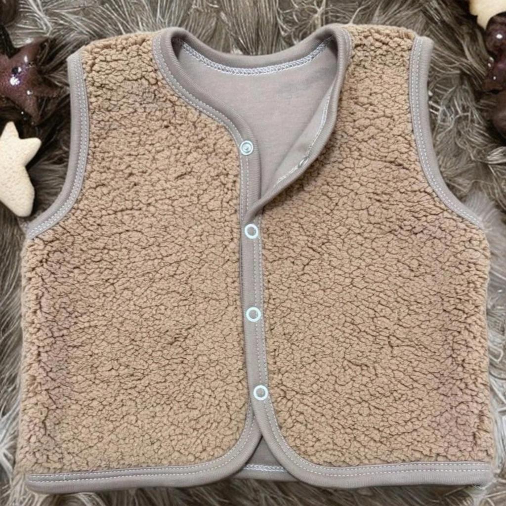 Warm Baby Vest 68 Sleeveless Jacket With Lamb Fur Beige