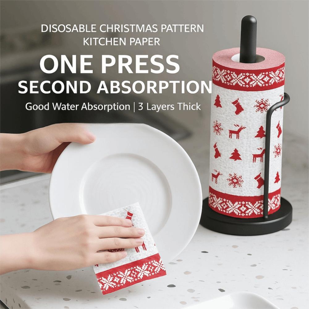 Disposable Christmas Kitchen Paper Thick Three-Layer Wet Dry Dual-Use Household Roll Paper Christmas Paper Towels