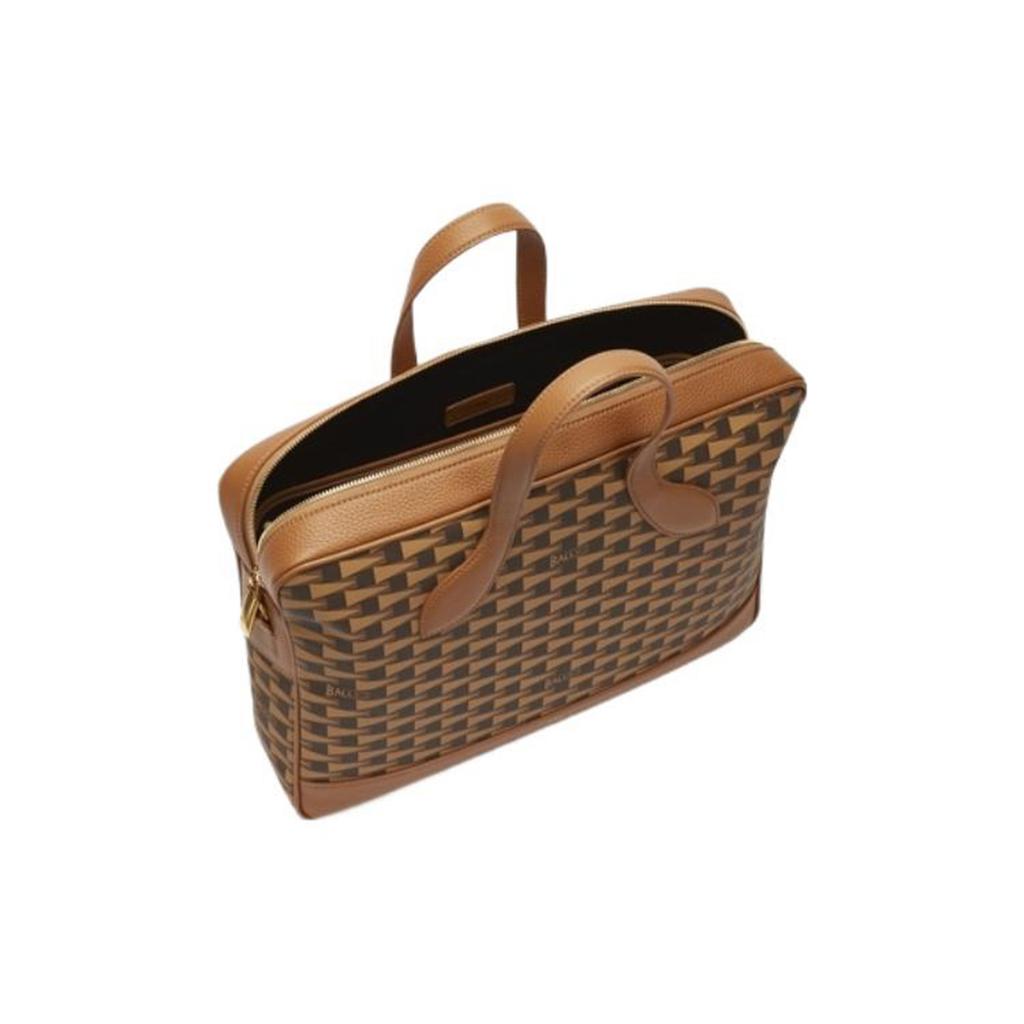 Bally Letter Logo Triangle Flag Print Zipper Leather Shoulder Crossbody Briefcase Men bags Brown 6304548