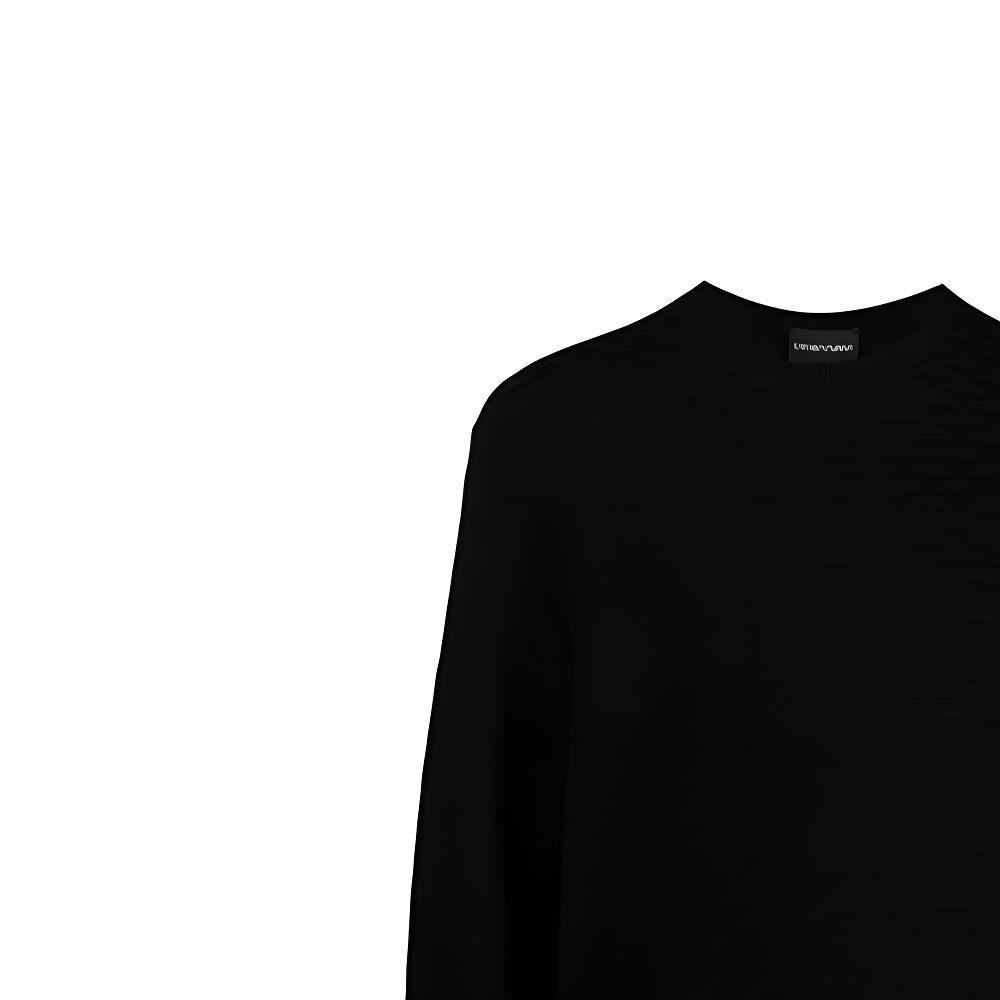 Emporio Armani Solid Color Geometric Pattern Crew Neck Pullover Long Sleeve Sweater Men Sweater Black 3K1MX2-1MZTZ-0999