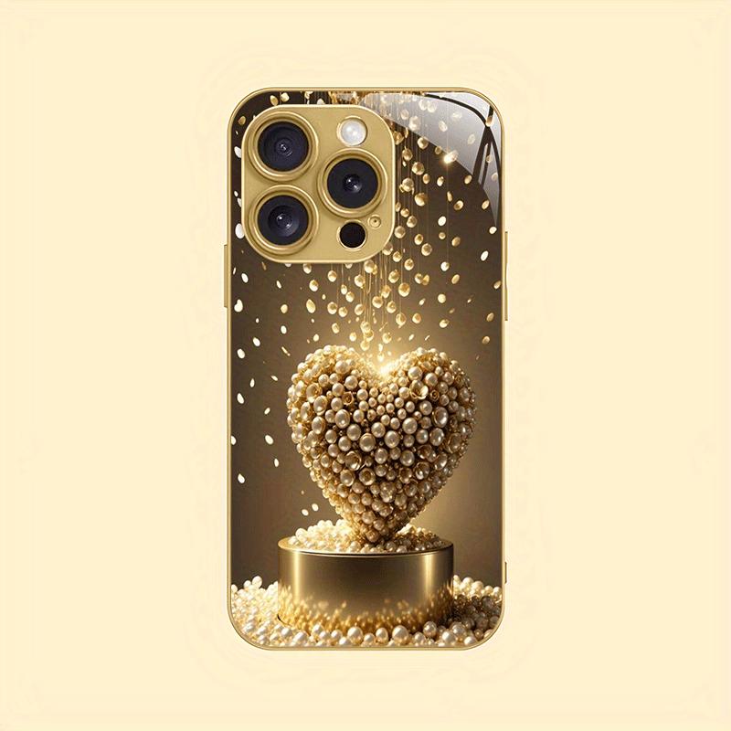 Golden All-Over Pattern Metallic Paint Golden Glass Phone Case for iPhone 16 15 14 13 Pro Max 12promax 11