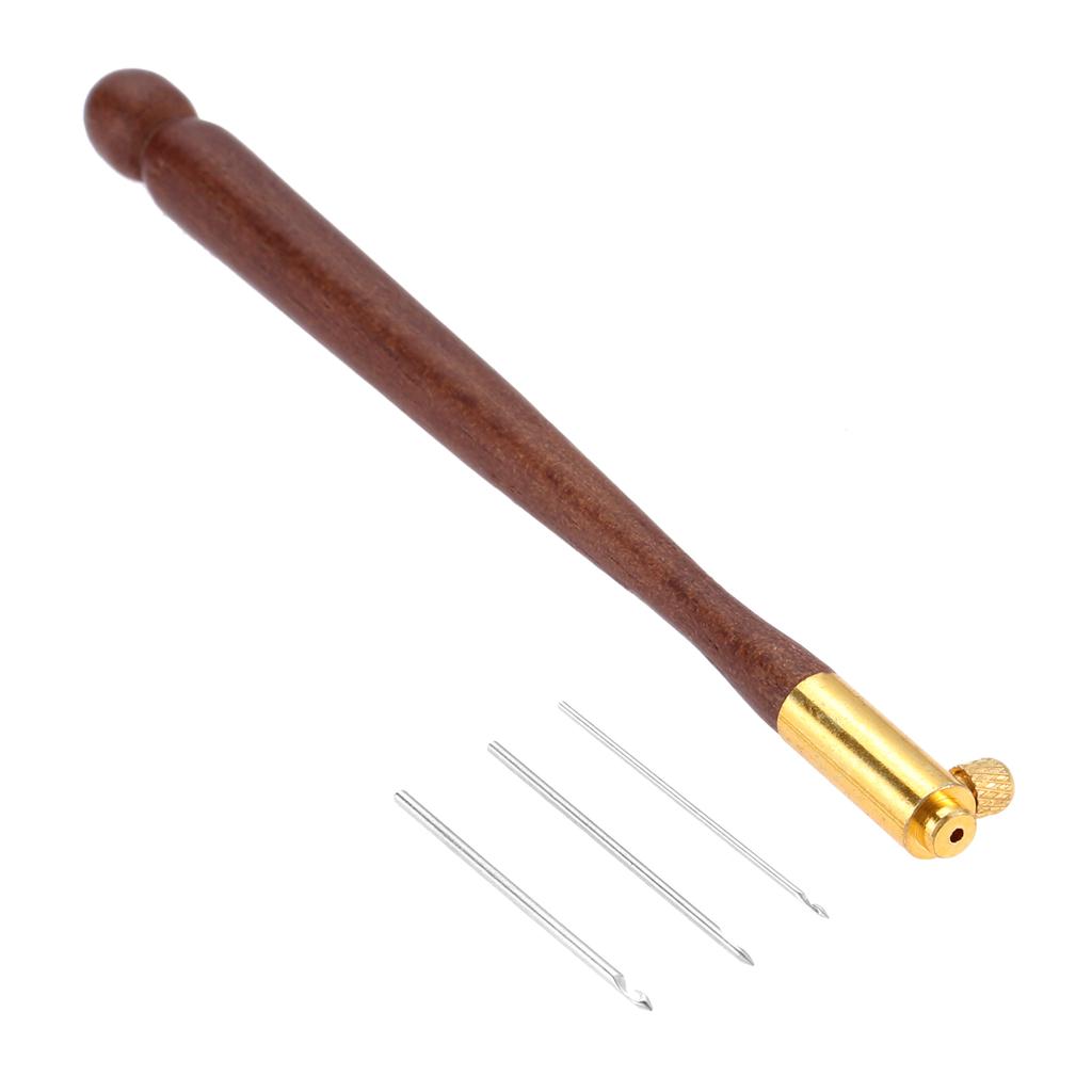 4pcs/kit 110mm French Embroidery Needle Tambour Crochet Hook Wood Handle 3 Needles S Couture Luneville Glitter Bead Too Giftl