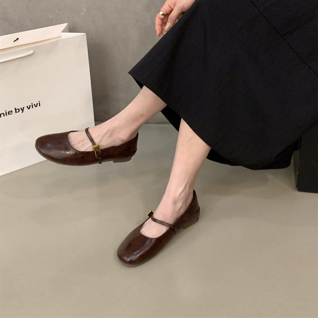French flat silver Mary Jane single shoes women's shoes 2025 spring and autumn ballet evening shoes black commuter shoes