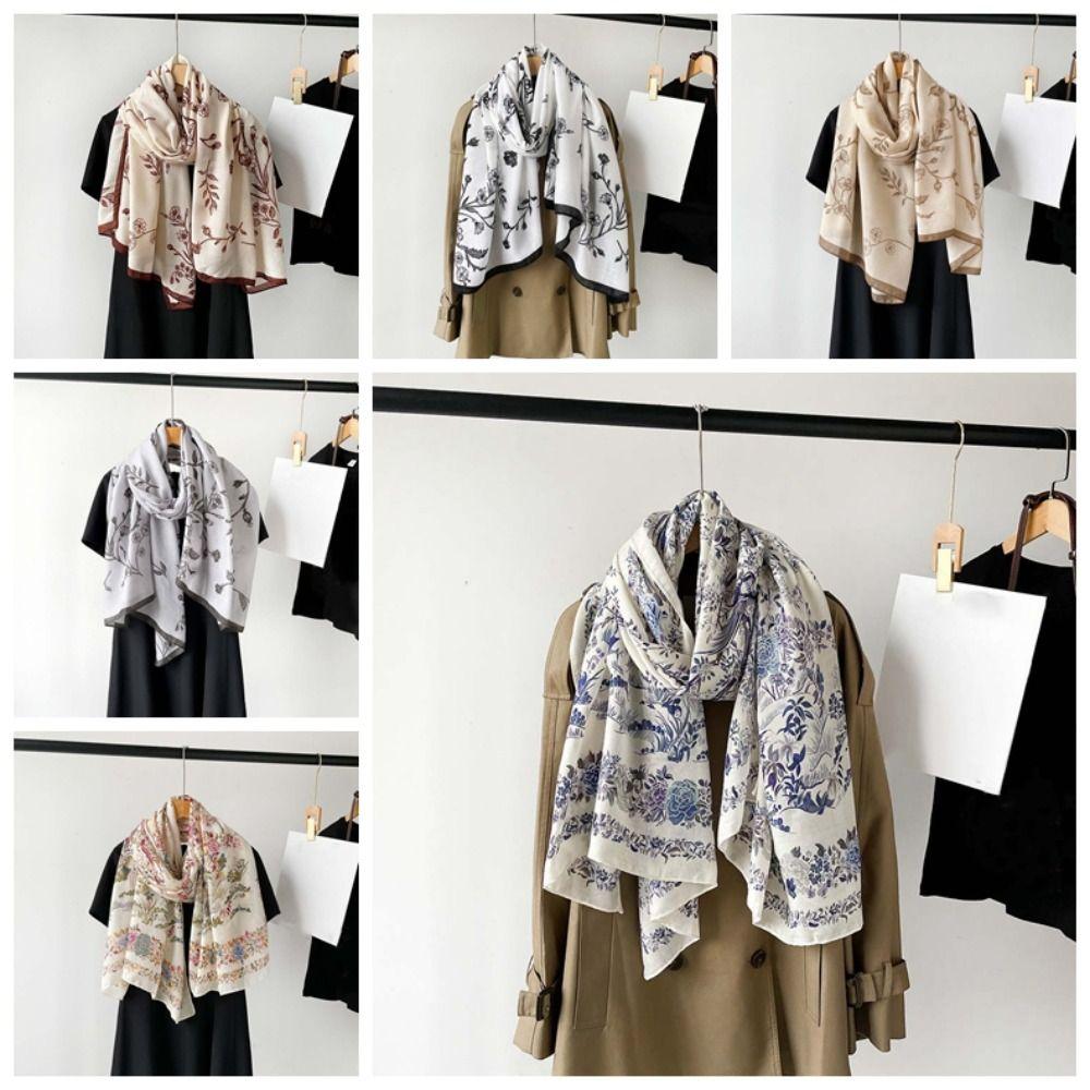 Long Thin Large Shawl Bird Patterned Sunscreen Headscarf Women Floral Scarf  Vacation