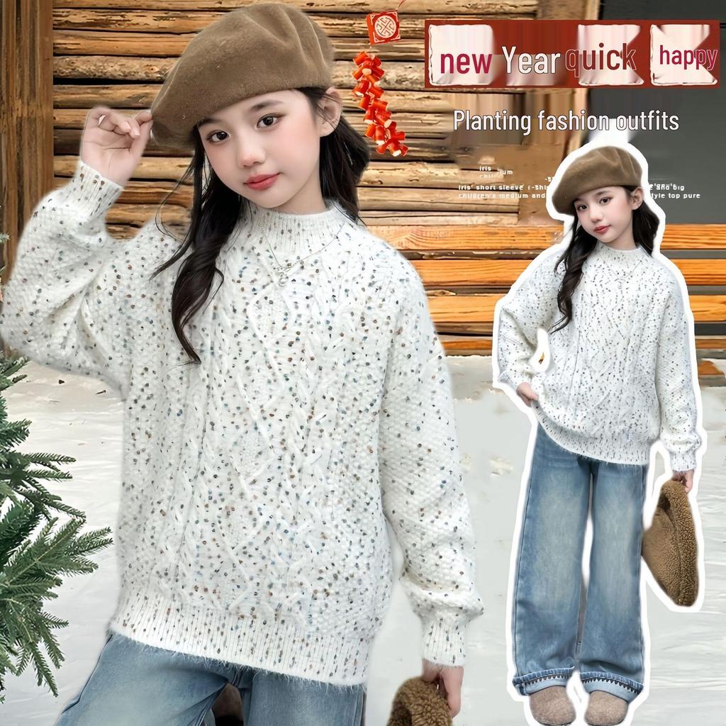 Suéter de Cashmere de Vison para Meninas 2025: Estiloso, Grosso, Tricotado para Outono e Inverno