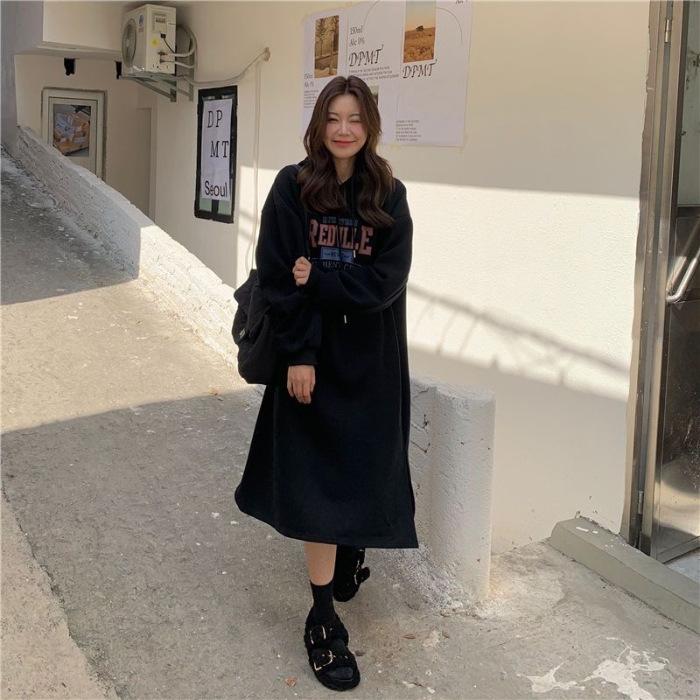 

YYFS Женская мода Осень Зима Длинный рукав С капюшоном Свободная талия Повседневные платья Size: One Size