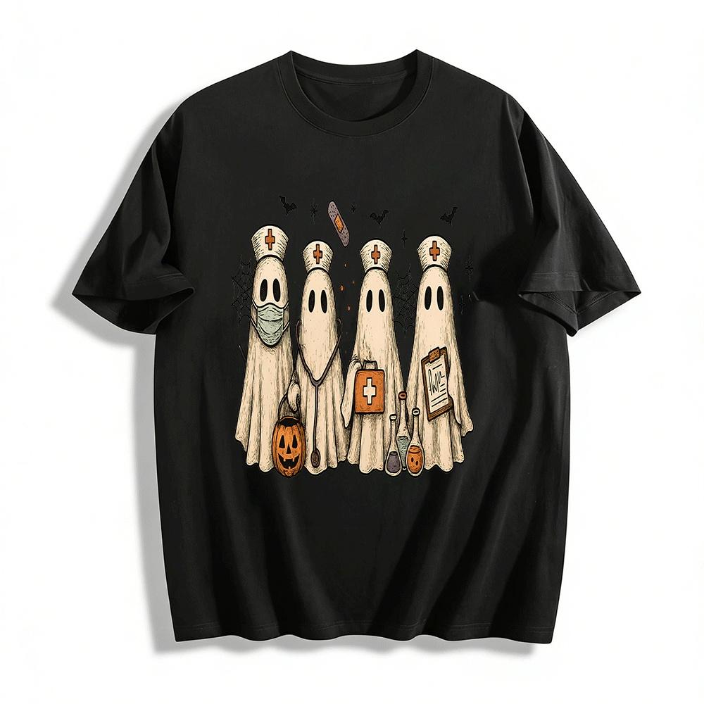Halloween Medical Ghost Print Casual Top Pure cotton T-shirt XXS
