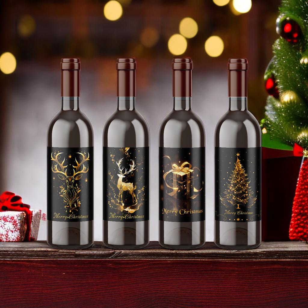 9 Stück Weihnachtsdekoration Weinflasche Wasserdichte Aufkleber 5x3,93 Zoll Weihnachts-Weinetikett, Weihnachtsfeier Dekoration
