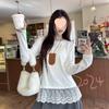 Women's Autumn/Winter Lace Patchwork Round Neck Shirt - Pure French Style, Long Sleeve T-Shirt, Fashionable Inner Wear
