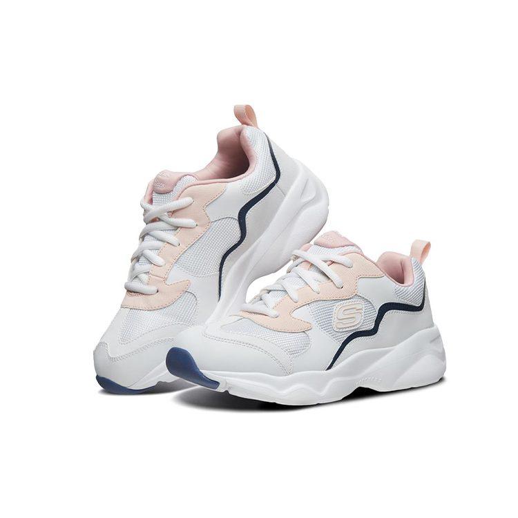 Skechers D'LITES AIRY Textile, Leather Lace Up Low Top Chunky Sneakers Women's White 66666231-WMLT