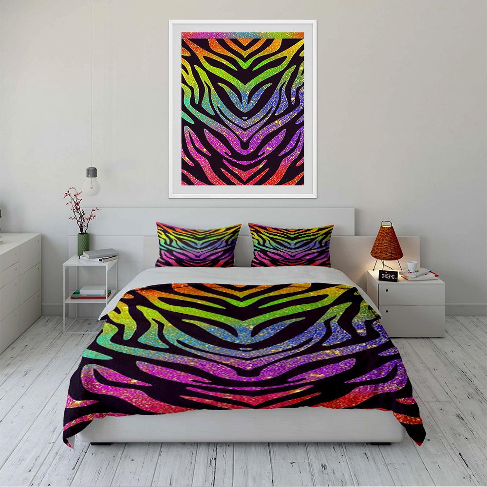 Bright Neon Zebra Stripe Bedding Set Bedding Set (1 Duvet Cover, 2 Pillowcases, Duvet Not Included)
