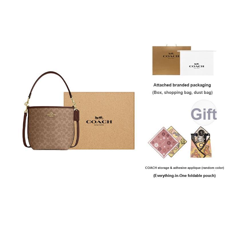 Coach City Bucket 17 Monogram Metal Logo Signature Coated Canvas Tote Shoulder Bag Small Women bags Brown CT800-IMXHE