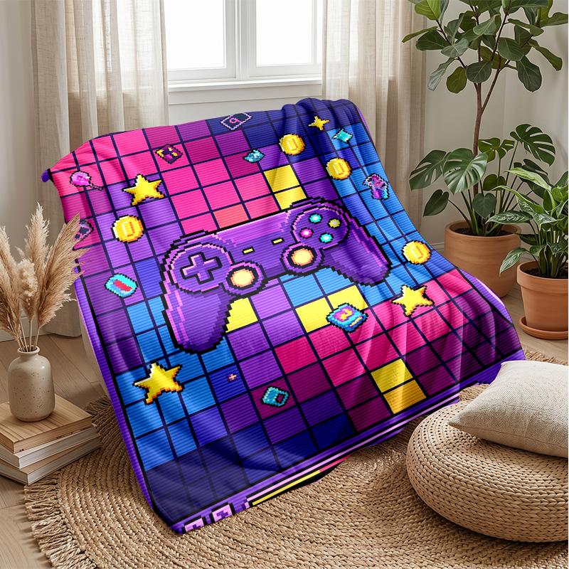 Neon Tech Game Controller Theme Blanket Lightweight Warm Flannel Blanket Decorative Throw Blanket for Home Decoration