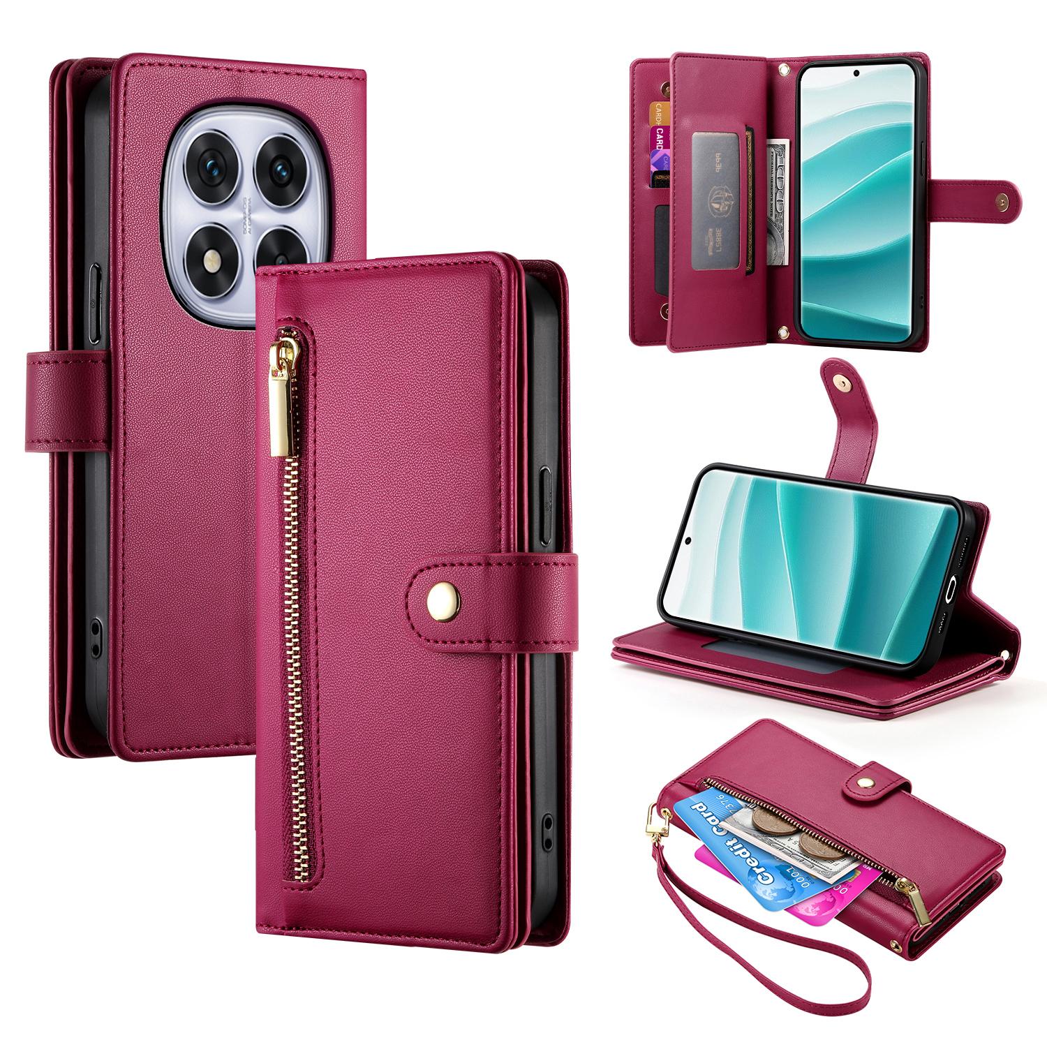 

DF-011 For Xiaomi Redmi Note 14 Pro 5G/Poco X7 5G Case Zipper Pocket Wallet Leather Phone Cover with Straps F