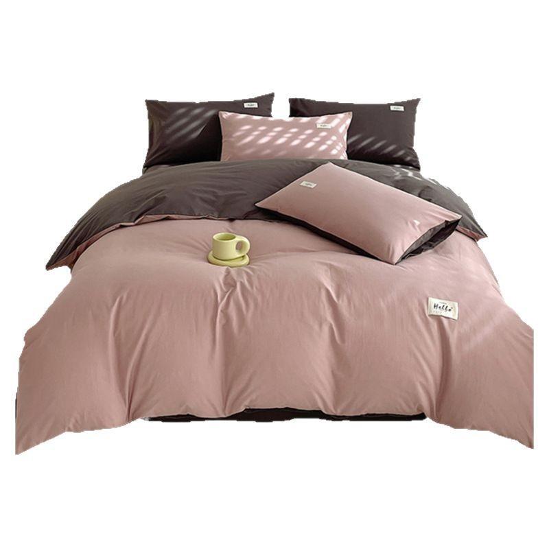 Washed Cotton Single Bedding Set Dormitory 150x200cm Bed Sheet Duvet Cover Pure Color Modern Minimalist