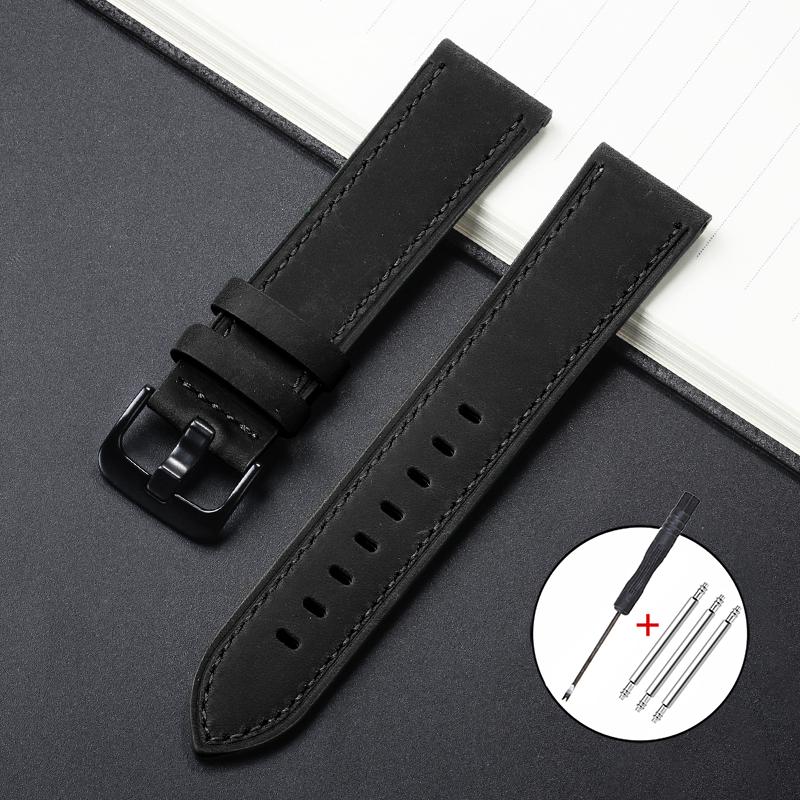 Echtes Leder Uhrenarmband 18mm 20mm 22mm 24mm Armband für Seiko Vintage Braun Kalbsleder Band Universal Metall Schwarze Schnalle Armband