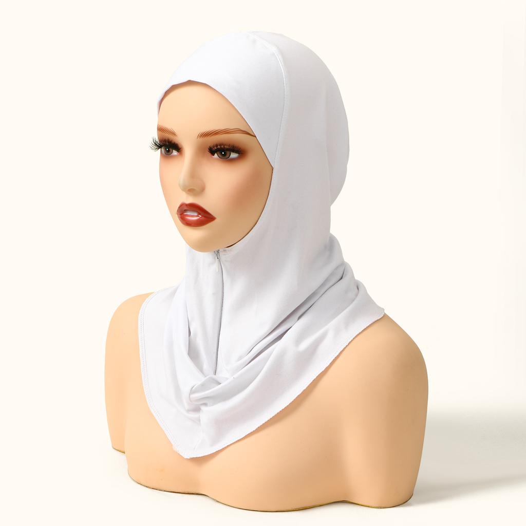 New Design Muslim Women Soild Instant Hijab With Hidden Zipper Middle East Jilbab Adjustable Prayer Hijab Cotton Modal Inner Cap