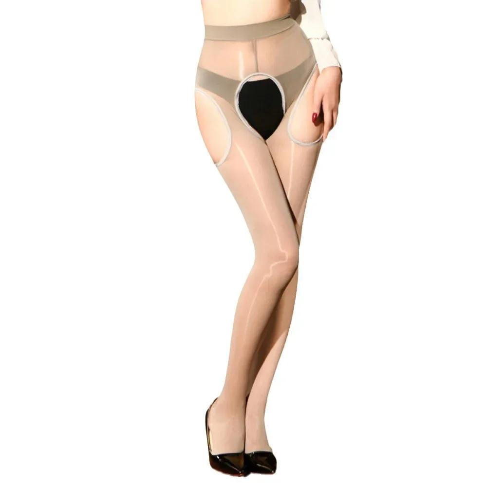 Sexy Oil Shinny Four-Sided Open Pantyhose Silky Suspenders Stocking Temptation Sex Game Culb Dance Office Lady Women'S Fashion