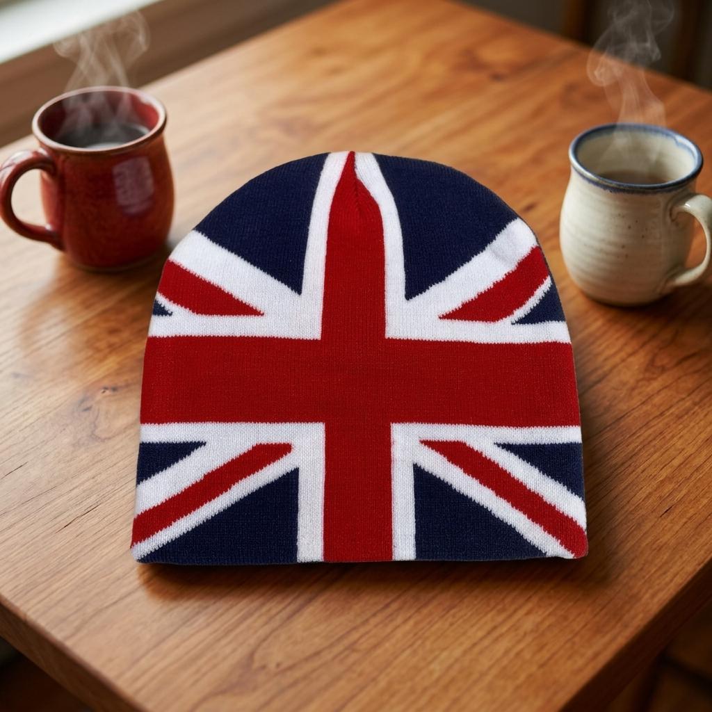 2026 UK English Union Jack Flag Jacquard Knitted Winter Warm Beanie Hat Children Adults Unisex Fashion High Quality