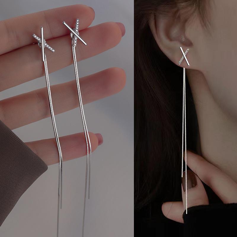 JWER Romantic French Silver Color Asymmetric Star Long Tassel Korean Fashion Zircon Drop Earring For Girl Women Birthday Gifts