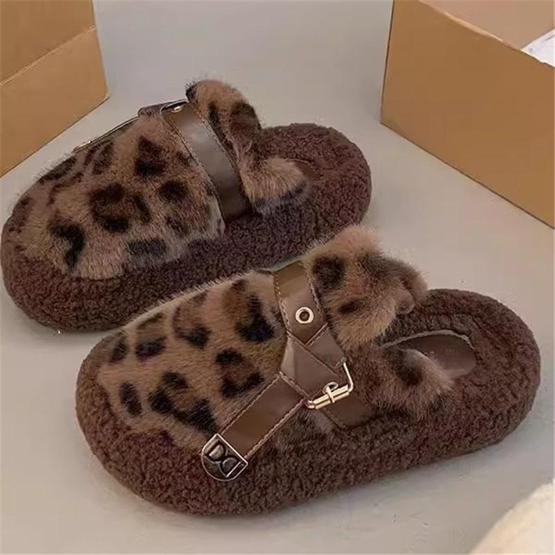 Women's Winter Leopard Print Anti Slip Cotton Shoes