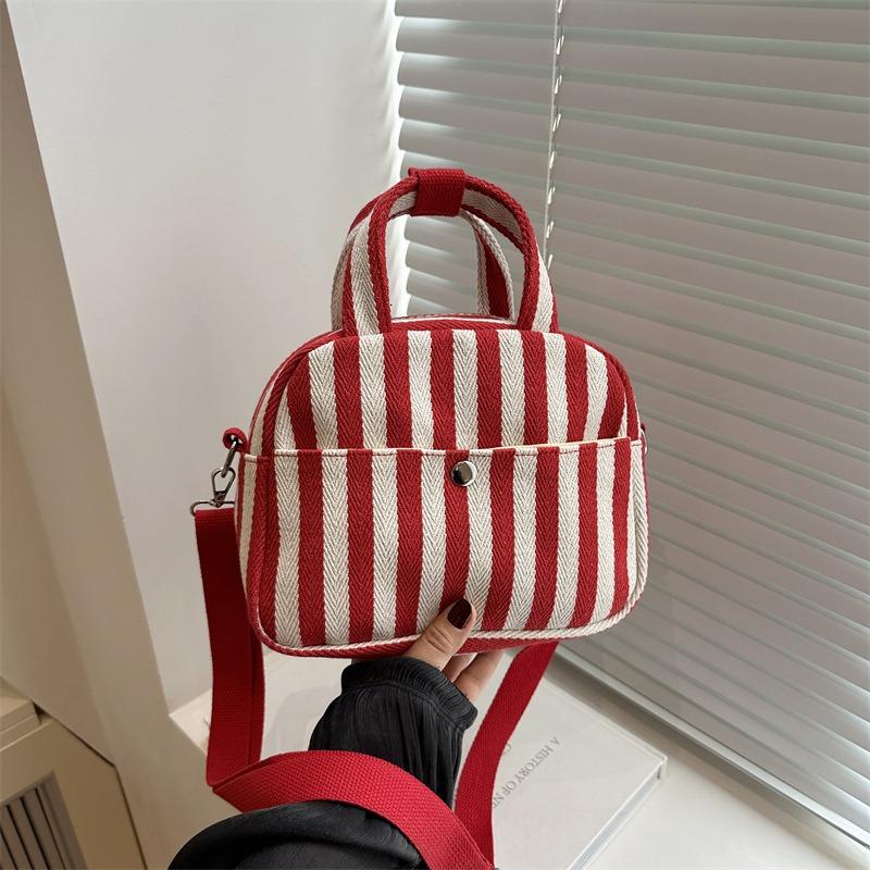 New Women's Striped Canvas Fashion Art Bag Handbag Small Cloth Bag Work Bag Women's Versatile Handbag Bag