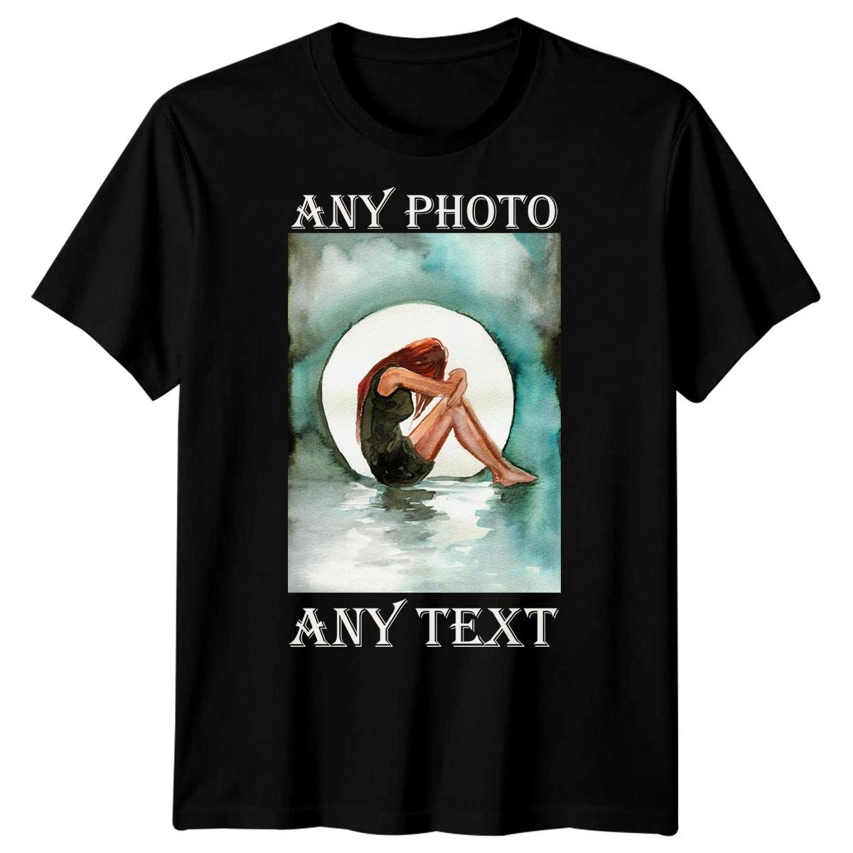 Personalised Any Photo Any Text Custom Mens TTshirt Watercolor Design XL
