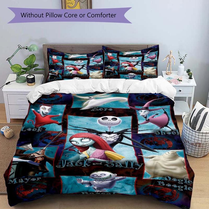 3pcs Jack and Sally Friends Bedding Set Includes Quilt Cover and Pillowcases, Suitable for All Seasons F050
