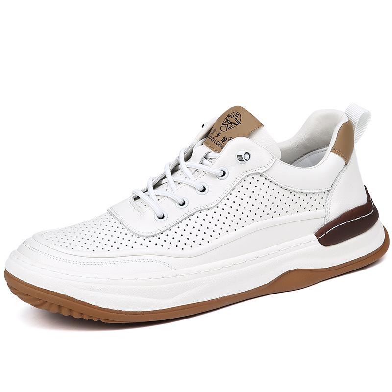Summer hollow white shoes men's punched men's shoes casual leather shoes men's thick-soled versatile leather breathable board shoes tide