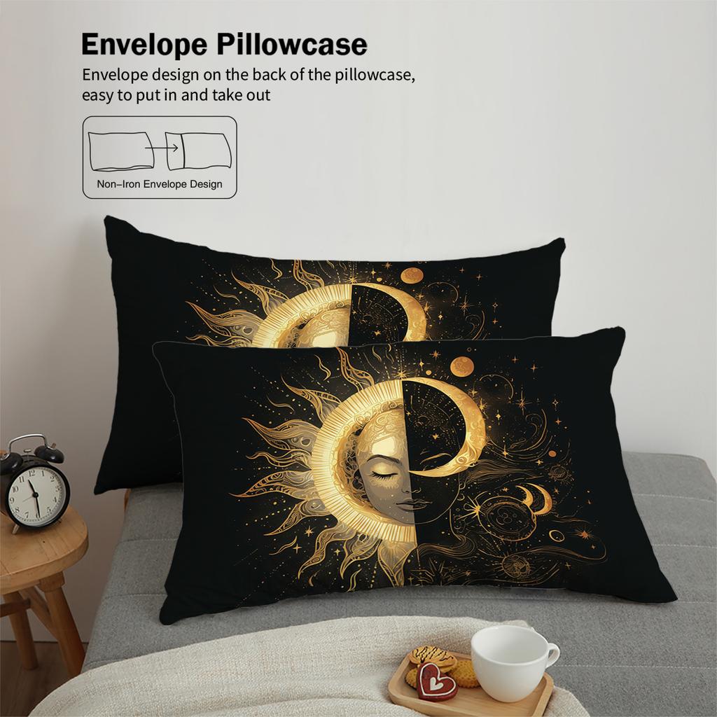 3pcs Sun and moon face pattern bedding set, for teenagers and adults bedroom, 1*duvet cover+2*pillowcase, soft home decoration