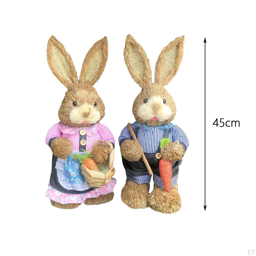 1 Pair Artificial Woven Figures Animal Model Sculpture Standing Statue Doll for Office Easter