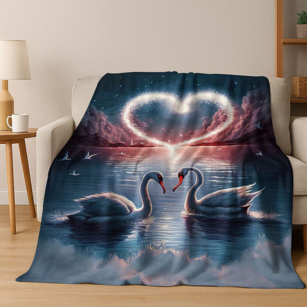 Dream Love Swan Art Cartoon Flannel Blanket,Cozy Soft Throw Blanket for Home Bedroom Bed Sofa Picnic Office Cover Gift Kids