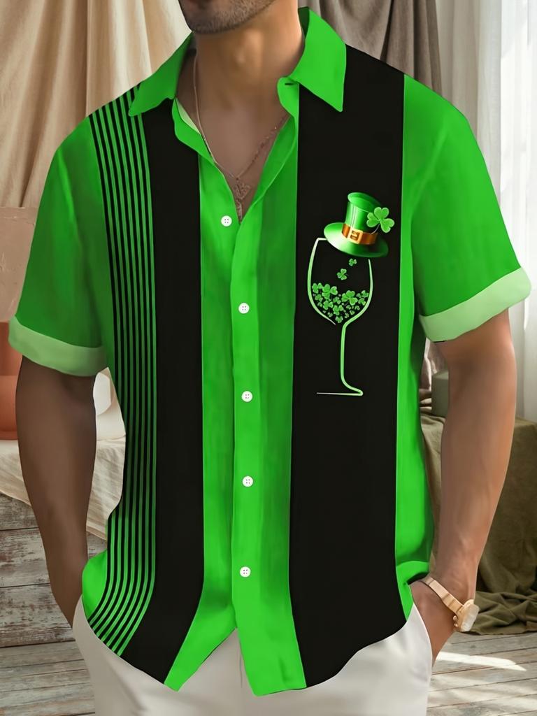 St. Patrick'S Day Striped Print Men'S Button-Up Hawaiian Holiday Short-Sleeve Shirt, This Makes for an Ideal Gift, It'S Truly a Wonderful Present