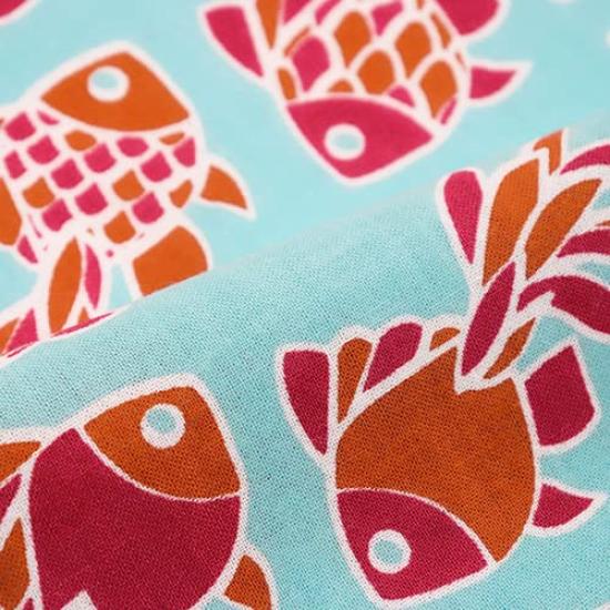 Dyeing Anbo Tenugui Authentic Dyed Cotton Tokuoka Made In Japan 35cm X 100cm "Goldfish Aqua" 100%