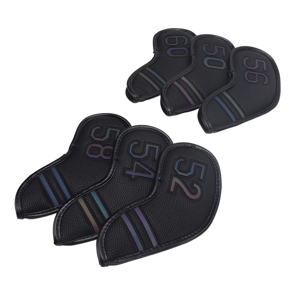 6PCS PU Leather Iron Wedge Golf Club Head Covers Fits Most Clubs Easy To Identify Embroidered Number Loop and Hook Fastener Closure Black