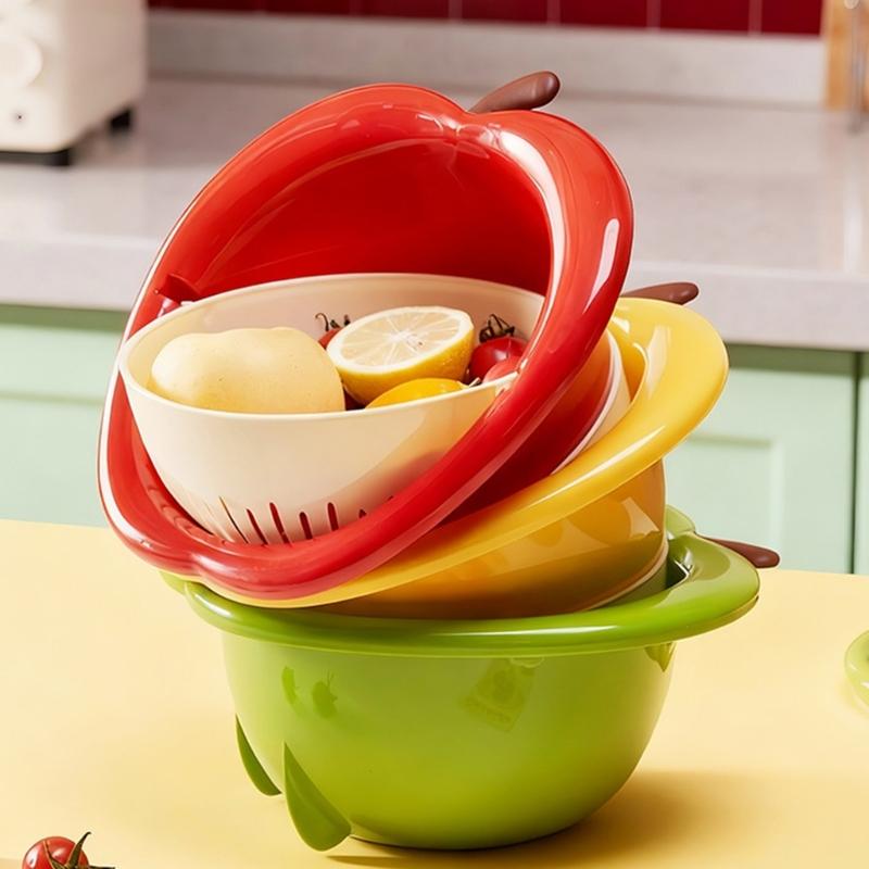 Durable PP Materials Kitchen Drainer Basket Lovely Fruit Shape Colander For Fruits Vegetables Snacks Storage And Display