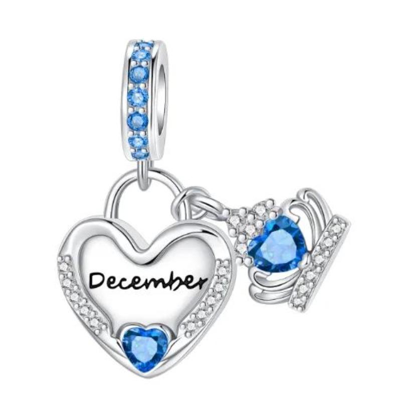 Sparkling Birthstone Charms Copper Heart Key Birthday Pendant Fit Original Necklace Bracelet Women Jewelry Diy Gift