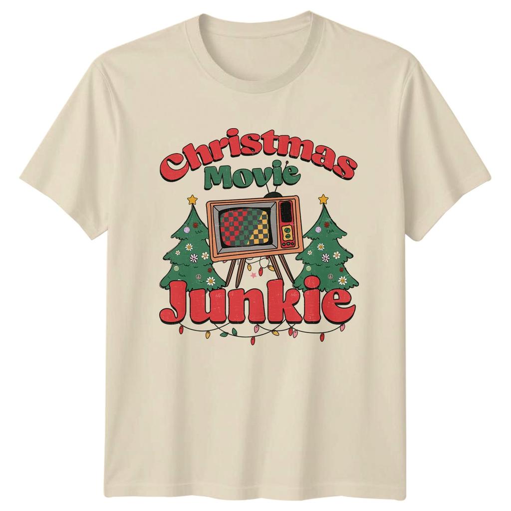 Christmas Movie Junkie Christmas Holiday Unisexs Unisexs Graphic Tee Shirt
