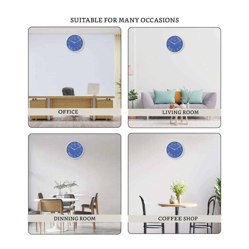 Plastové analogové nástěnné hodiny, Quartzový strojek, Tichý chod, Moderní embosovaný ciferník, Snadno čitelný ukazatel času (30 cm x 30 cm, Tyrkysově modrá)