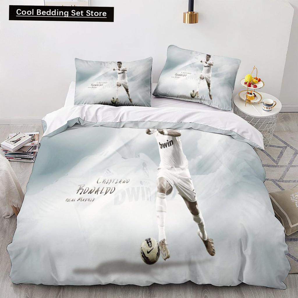 2/3 Pcs Duvet Cover Set Ronaldo Idol Football Star 3D Printed Quilt Cover for Teens Kids Boys Girls Soft Bed Cover with Zipper