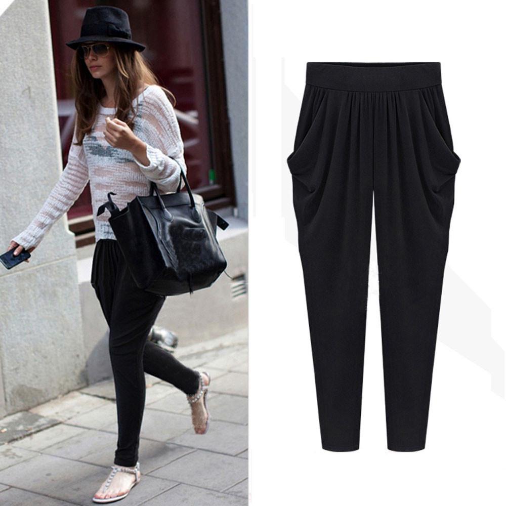 Size Womens Plus Fashion Elastic High Waist Long Harem Loose Pants Trousers