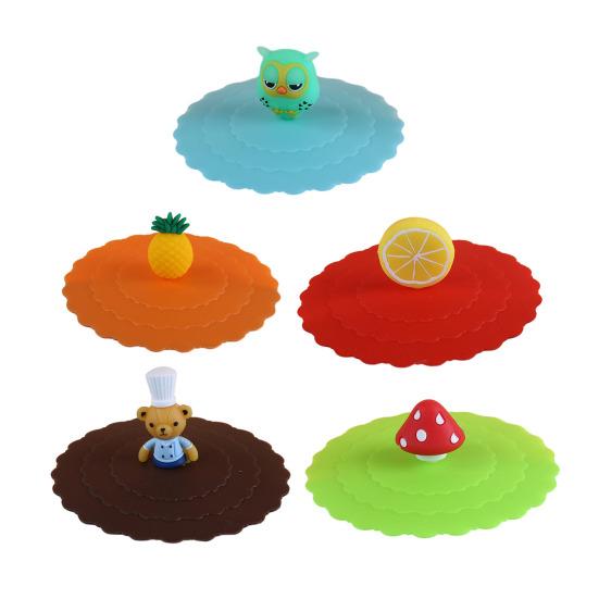5Pcs Silicone Cup Lid Leak-Proof Heat-Resistant Cover for Glass Mugs Coffee Cups Food-Grade Odorless Cute Kitchen Accessory for Home